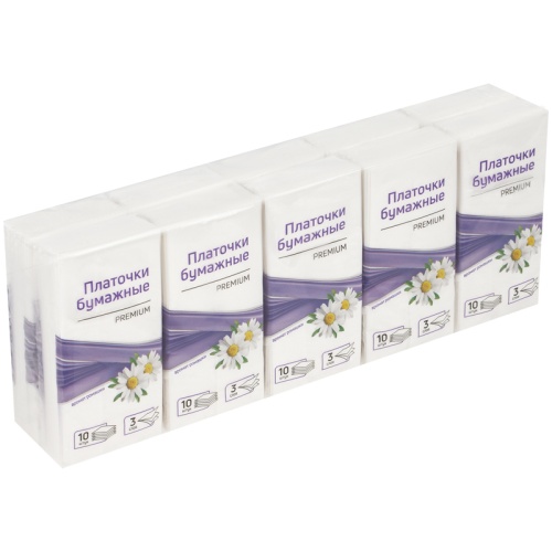 Платки бумажные носовые OfficeClean, 3-слойные, 19*20см, белые, 10 пачек по 10шт., ромашка 328306 328306
