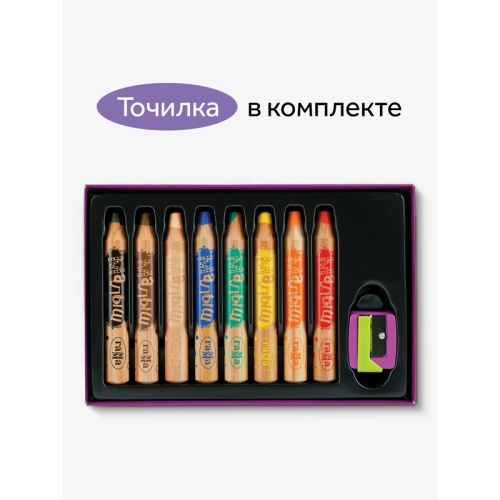 Карандаши цветные Гамма "Малыш", 08цв., утолщенные, заточен., с точилкой, картон. упаковка, европодв