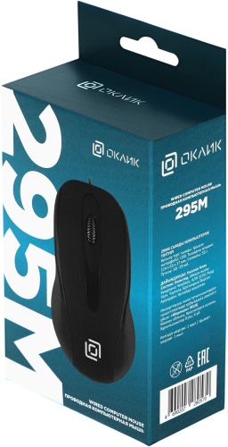 Мышь Oklick 295M черный оптическая (1000dpi) USB (3but) 412847