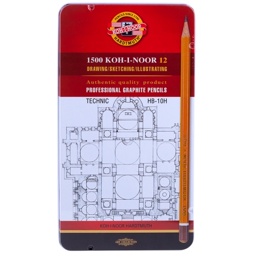 Набор карандашей чернографитный Koh-I-Noor "1500 Technic" 12шт., HB-10H, 1502012007PLRU