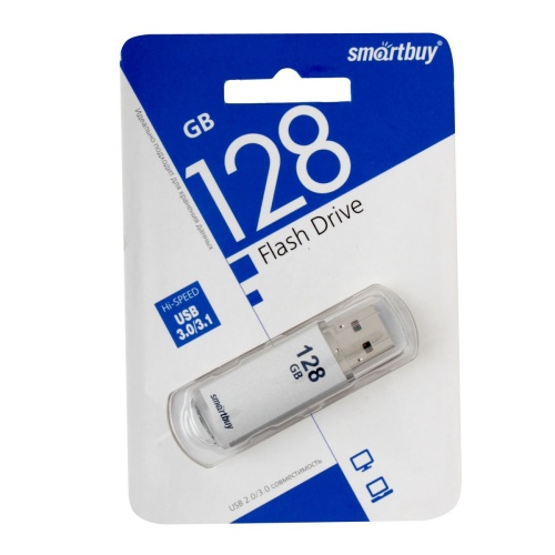 Память USB Flash 128 GB Smartbuy "V-Cut" USB 3.0 Flash Drive, серебристый (металл. корпус )