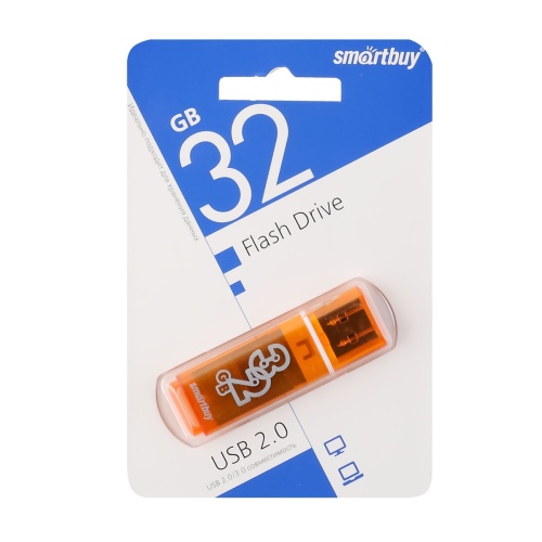 Память USB Flash 32 GB Smartbuy "Glossy" USB 2.0 Flash Drive, оранжевый