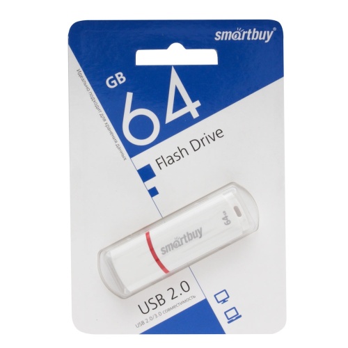 Память USB Flash 64 GB Smartbuy "Crown" USB 2.0 Flash Drive, белый