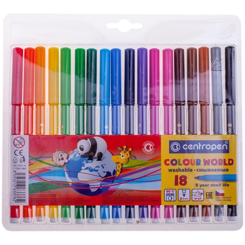 Фломастеры Centropen "Colour World", 18цв., трехгранные, смываемые