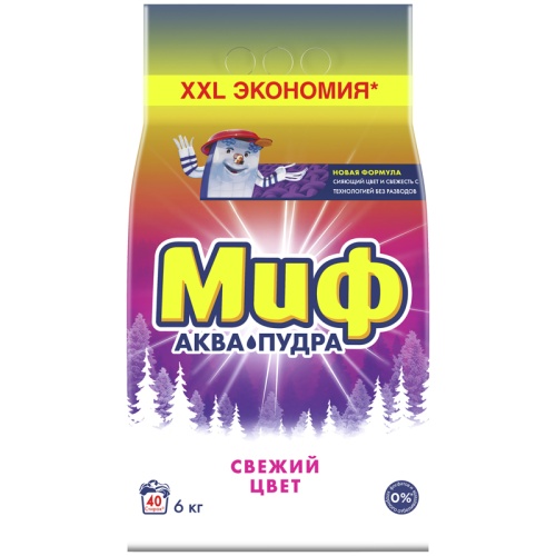 Порошок для машинной стирки Миф 3в1 Аквапудра Свежий Цвет, 6кг