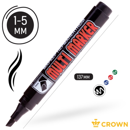 Маркер перманентный Crown "Multi Marker Chisel" черный, скошенный, 5мм
