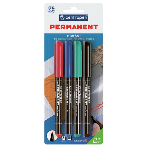 Набор перманентных маркеров Centropen "2846" 4 цвета, пулевидный, 1,0мм