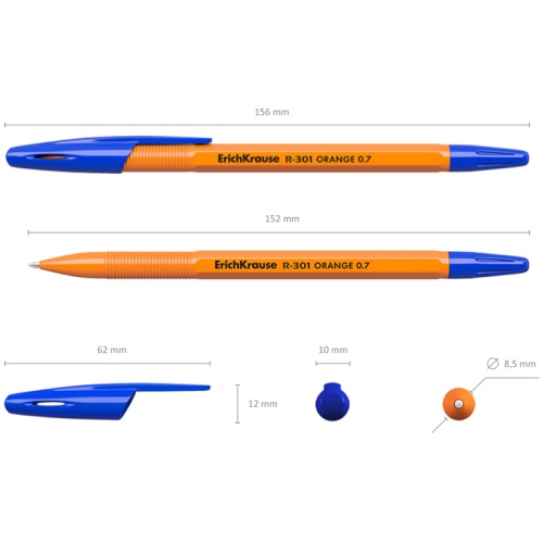 Ручка шариковая Erich Krause "R-301 Orange" синяя, 0,7мм, штрихкод