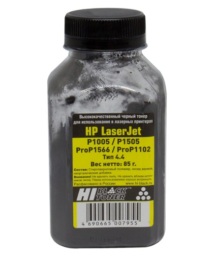 тонер hp lj p1005/p1505/prop1566/prop1102, тип 4.4, bk, 85 г, hi-black