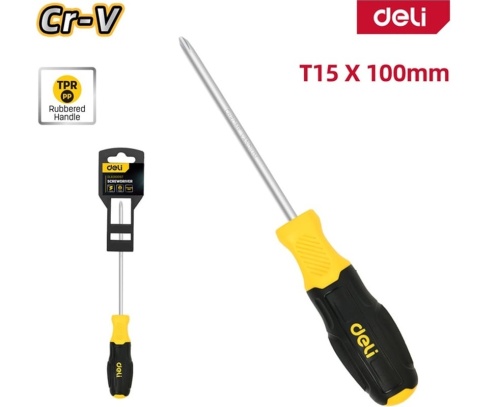 Отвертка Torx Deli DL6310015T T15x100мм сталь Cr-V, двухкомпонентная прорезиненная рукоять