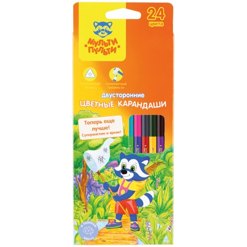 Карандаши цветные двусторонние Мульти-Пульти "Енот в тропиках", 24цв., 12шт., трехгран., заточ., кар