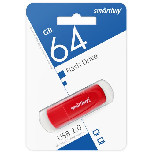 Память USB Flash 64 GB Smartbuy "Scout" USB 2.0 Flash Drive, красный Память USB Flash 64 GB Smartbuy "Scout" USB 2.0 Flash Drive, красный