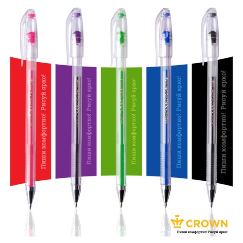 Набор гелевых ручек Crown "Hi-Jell Color" 5шт., 5 цветов