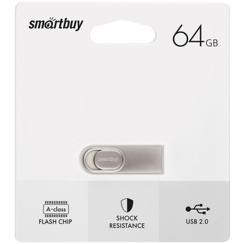 Память USB Flash 64 GB Smartbuy "M3" USB 2.0 Flash Drive, серебристый (металл. корпус )