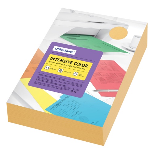 Бумага цветная OfficeSpace "Intensive Color", А4, 80г/м2, 500л., (оранжевый)