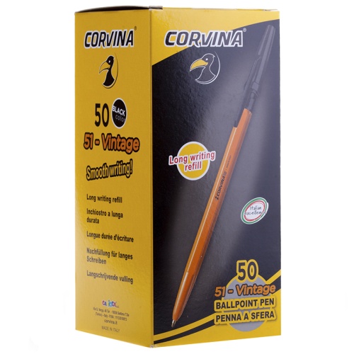 Ручка шариковая Corvina "51 Vintage" черная, 1,0мм, желтый корпус