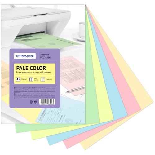 Бумага цветная OfficeSpace "Pale Color", А5, 80г/м², 100л., (5 цветов) Бумага цветная OfficeSpace "Pale Color", А5, 80г/м², 100л., (5 цветов)
