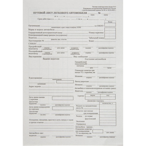 Бланк Attache путевой лист легкового автомобиля №3 газетная бумага (135х195 мм 20 блоков по 100 лис)