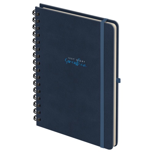 Записная книжка А5 96л., кожзам, на гребне, Greenwich Line "Just start. Blue", твердая обложка, тисн Записная книжка А5 96л., кожзам, на гребне, Greenwich Line "Just start. Blue", твердая обложка, тисн