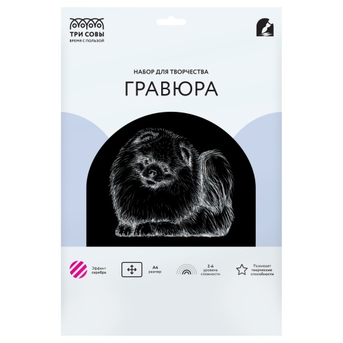 Гравюра с эффектом серебра ТРИ СОВЫ "Шпиц", А4