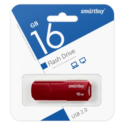 Память USB Flash 16 GB Smartbuy "Clue" USB 2.0 Flash Drive, бордовый