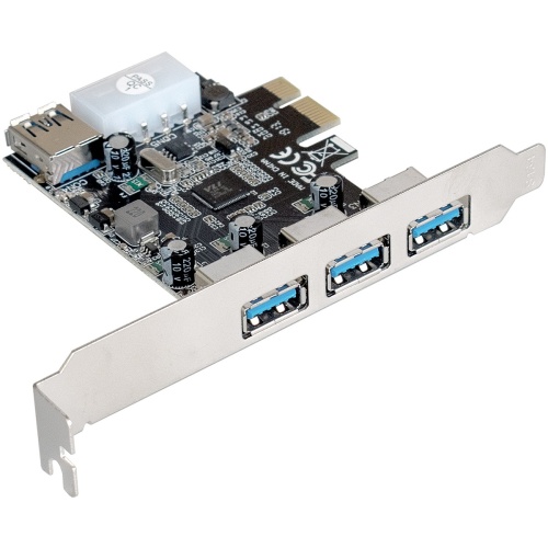 Контроллер ExeGate EXE-367 (PCI-E x1 v2.0, 3*USB 3.0 ext. + 1*USB3.0 int., разъем доп.питания)