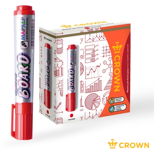 Маркер для белых досок Crown "Multi Board Comfort" красный, пулевидный, 3мм