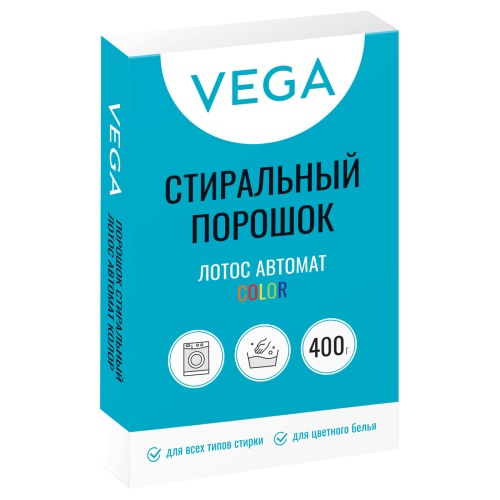 Порошок стиральный Vega, Лотос Автомат Колор, 400г, картонная коробка