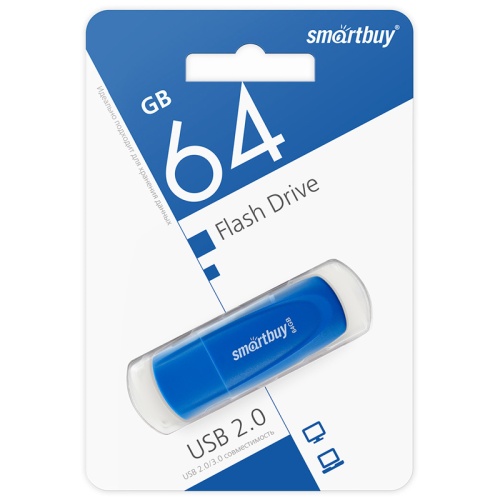 Память USB Flash 64 GB Smartbuy "Scout" USB 2.0 Flash Drive, синий