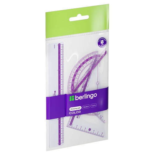 Набор чертежный средний Berlingo "Color" (треуг. 2шт., линейка 20см, транспортир), прозрачный