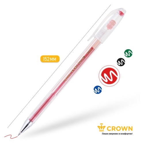 Ручка гелевая Crown "Hi-Jell" красная 0,5мм, штрих-код