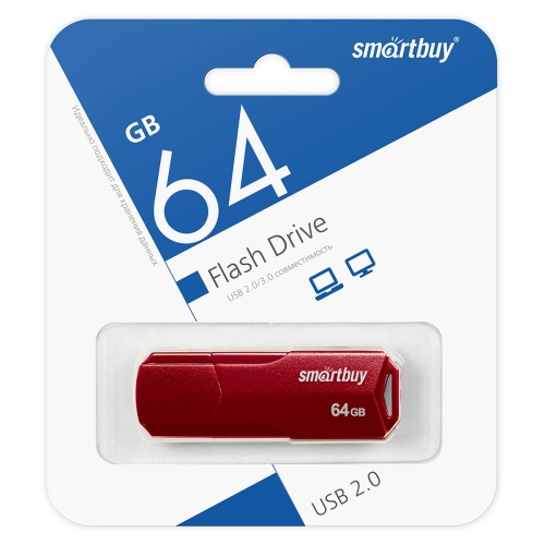 Память USB Flash 64 GB Smartbuy "Clue" USB 2.0 Flash Drive, бордовый
