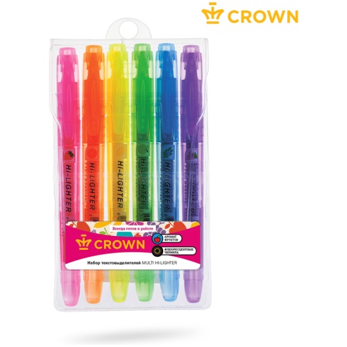 Набор текстовыделителей Crown "Multi Hi-Lighter Aroma" 6 цветов, 1-4мм, ароматизированные
