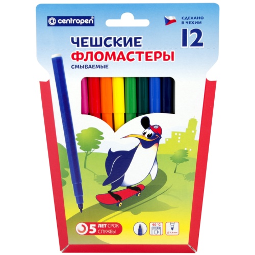Фломастеры Centropen "Пингвины", 12цв., смываемые