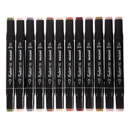 Набор двухсторонних маркеров для скетчинга Mazari Fantasia, Skin+Wood colors (телесные и древесные)