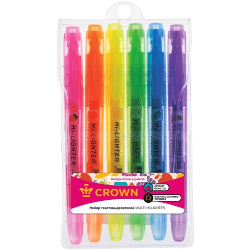 Набор текстовыделителей Crown "Multi Hi-Lighter Aroma" 6 цветов, 1-4мм, ароматизированные