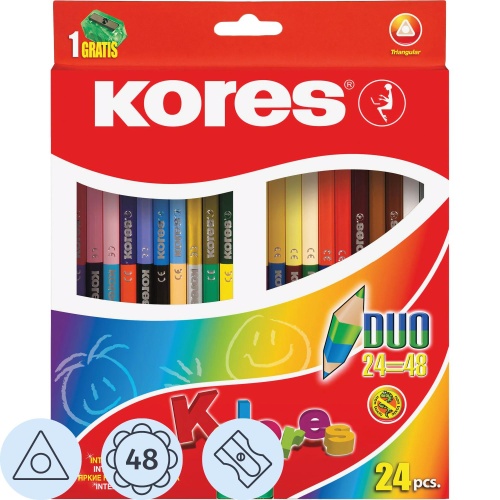 Карандаши цветные Kores Duo 24 карандаша 48 цветов трёхгранные (двусторонние) Карандаши цветные Kores Duo 24 карандаша 48 цветов трёхгранные (двусторонние)