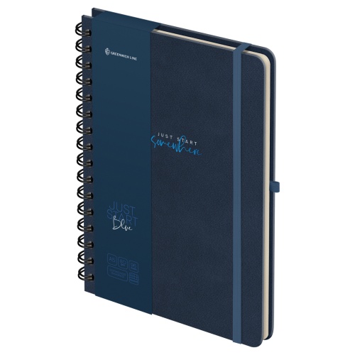 Записная книжка А5 96л., кожзам, на гребне, Greenwich Line "Just start. Blue", твердая обложка, тисн Записная книжка А5 96л., кожзам, на гребне, Greenwich Line "Just start. Blue", твердая обложка, тисн