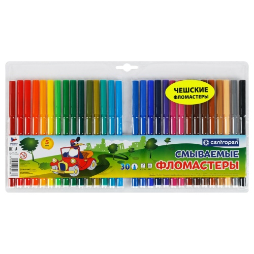 Фломастеры Centropen "Washable", 30цв., смываемые