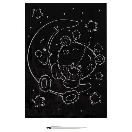 Гравюра с мультицветной основой ТРИ СОВЫ "Мишка в космосе", А4