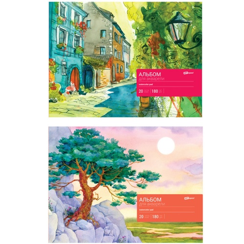 Альбом для акварели 20л., А4, на склейке ArtSpace, блок рис.бум., 180г/м2