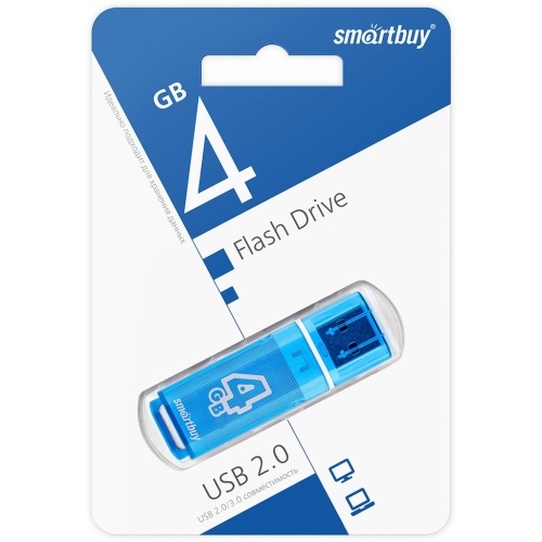 Память USB Flash 4 GB Smartbuy Glossy series Blue USB 2.0