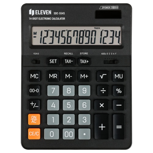 Калькулятор настольный Eleven SDC-554S, 14 разрядов, двойное питание, 155*205*36мм, черный