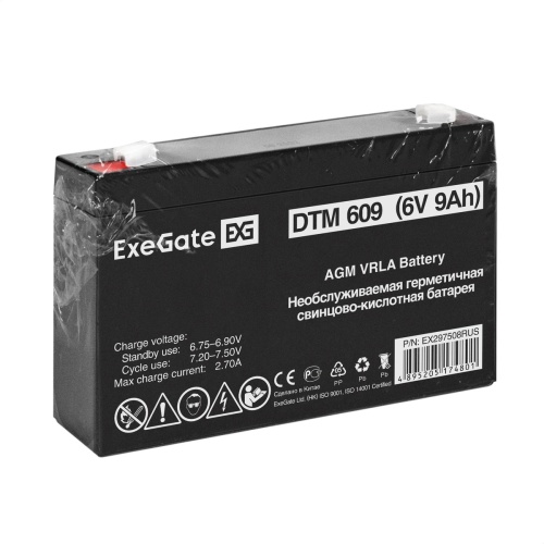Аккумуляторная батарея 6V / 9Ah DTM 609 клеммы F2 ExeGate Аккумуляторная батарея 6V / 9Ah DTM 609 клеммы F2 ExeGate