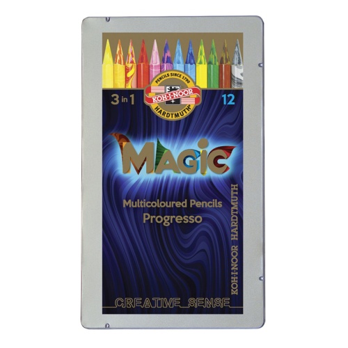 Карандаши с многоцветным грифелем цельнографитные Koh-I-Noor "Progresso Magic 8772", 12шт., заточен.