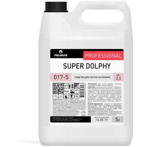Средство для мытья сантехники от извест. налета и ржавчины PRO-BRITE "Super Dolphy", 5л, гель, кисло