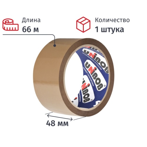 Клейкая лента упаковочная Unibob 400 48 мм х 66 м 40 мкм коричневая Клейкая лента упаковочная Unibob 400 48 мм х 66 м 40 мкм коричневая