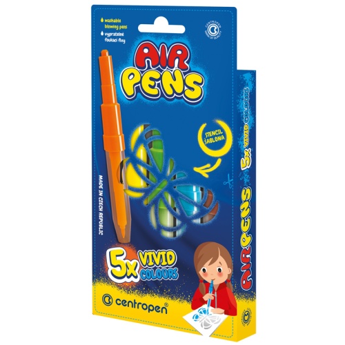 Фломастеры воздушные Centropen "AirPens Vivid", 05цв.+1 трафарет. упаковка