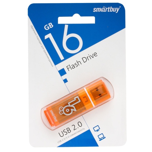 Память USB Flash 16 GB Smartbuy "Glossy" USB 2.0 Flash Drive, оранжевый