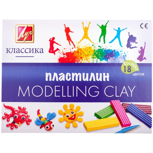Пластилин Луч "Классика", 18 цветов, 360г, со стеком, картон